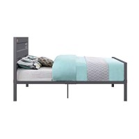 Benjara, Gray Industrial Style Metal Full Size Bed With Straight Leg Support