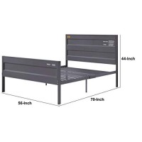 Benjara, Gray Industrial Style Metal Full Size Bed With Straight Leg Support