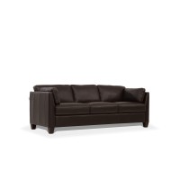 Benjara Brown Leatherette Sofa With Tapered Legs And Sloped Armrests, Dark
