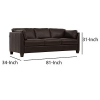 Benjara Brown Leatherette Sofa With Tapered Legs And Sloped Armrests, Dark