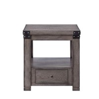 Benjara Wooden End Table With Open Bottom Shelf And One Drawer, Gray