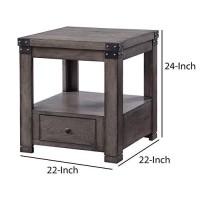 Benjara Wooden End Table With Open Bottom Shelf And One Drawer, Gray