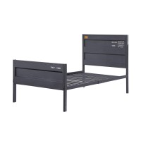 Benjara, Gray Industrial Style Metal Twin Size Bed With Straight Leg Support