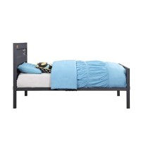 Benjara, Gray Industrial Style Metal Twin Size Bed With Straight Leg Support