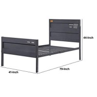 Benjara, Gray Industrial Style Metal Twin Size Bed With Straight Leg Support