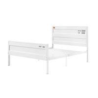 Benjara Industrial Style Metal Full Size Bed With Straight Leg Support, White