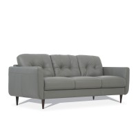 Benjara Leatherette Sofa With Tapered Legs And Button Tufted Details, Gray