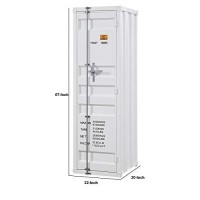 Benjara Industrial Style Metal Wardrobe With Recessed Door Front, White