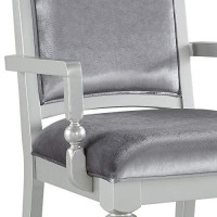 Benjara Crystal Inlaid Fabric Upholstered Wooden Arm Chair, Set Of 2, Silver