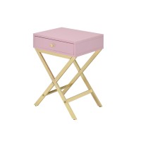 Benjara, Pink And Gold Wood And Metal Side Table With Crossed Base