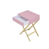 Benjara, Pink And Gold Wood And Metal Side Table With Crossed Base