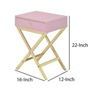 Benjara, Pink And Gold Wood And Metal Side Table With Crossed Base