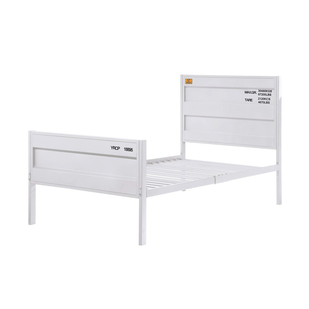 Benjara Industrial Style Metal Twin Size Bed With Straight Leg Support, White