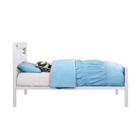 Benjara Industrial Style Metal Twin Size Bed With Straight Leg Support, White