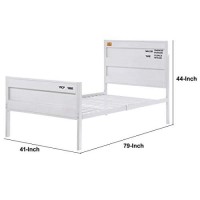 Benjara Industrial Style Metal Twin Size Bed With Straight Leg Support, White