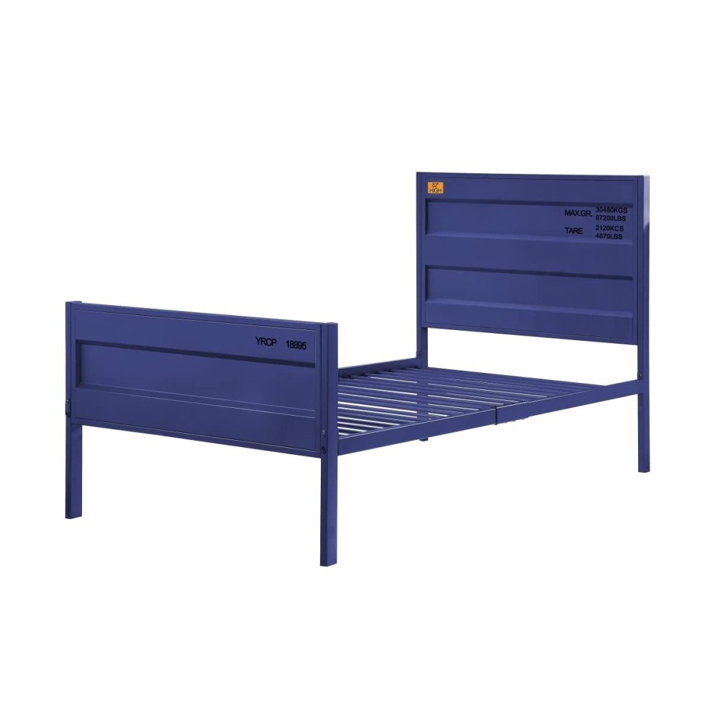 Benjara Industrial Style Metal Twin Size Bed With Straight Leg Support, Blue