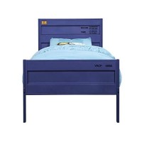 Benjara Industrial Style Metal Twin Size Bed With Straight Leg Support, Blue