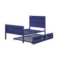 Benjara Industrial Style Metal Twin Size Bed With Straight Leg Support, Blue