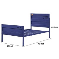 Benjara Industrial Style Metal Twin Size Bed With Straight Leg Support, Blue