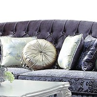 Benjara, Purple And Silver Velvet Upholstered Tufted Sofa With Carved Details