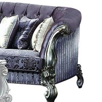 Benjara, Purple And Silver Velvet Upholstered Tufted Sofa With Carved Details