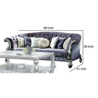 Benjara, Purple And Silver Velvet Upholstered Tufted Sofa With Carved Details