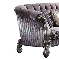 Benjara, Purple And Silver Velvet Tufted Wooden Loveseat With Carved Details