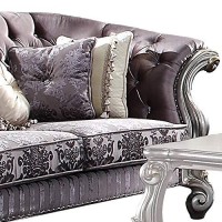 Benjara, Purple And Silver Velvet Tufted Wooden Loveseat With Carved Details