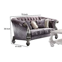 Benjara, Purple And Silver Velvet Tufted Wooden Loveseat With Carved Details