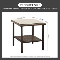 Outdoor Pe Wicker Side Table Patio Rattan Garden Coffee End Square Table With Glass Top2Layer Table Furniture Mix Brown