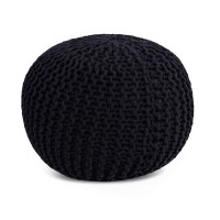 Birdrock Home Round Floor Pouf Ottoman | Cotton Braided Foot Stool | Bedroom And Living Room Home Furniture | Black