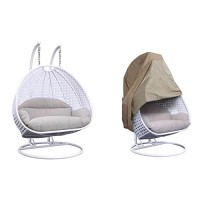 Leisuremod Wicker Hanging 2 Person Egg Swing Chair With Outdoor Cover