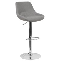 Contemporary Gray Fabric Adjustable Height Barstool with Chrome Base