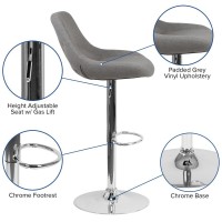 Contemporary Gray Fabric Adjustable Height Barstool with Chrome Base