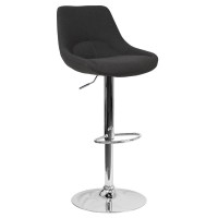 Contemporary Black Fabric Adjustable Height Barstool with Chrome Base