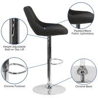 Contemporary Black Fabric Adjustable Height Barstool with Chrome Base