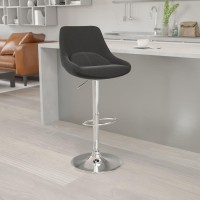 Contemporary Black Fabric Adjustable Height Barstool with Chrome Base