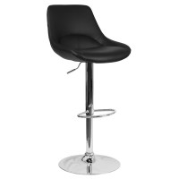 Contemporary Black Vinyl Adjustable Height Barstool with Chrome Base