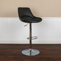 Contemporary Black Vinyl Adjustable Height Barstool with Chrome Base