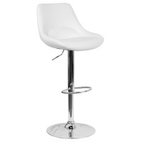 Contemporary White Vinyl Adjustable Height Barstool with Chrome Base