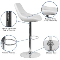 Contemporary White Vinyl Adjustable Height Barstool with Chrome Base