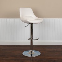 Contemporary White Vinyl Adjustable Height Barstool with Chrome Base