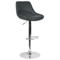 Contemporary Gray Vinyl Adjustable Height Barstool with Chrome Base