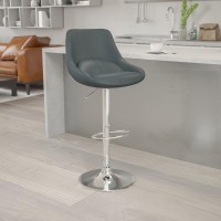 Contemporary Gray Vinyl Adjustable Height Barstool with Chrome Base