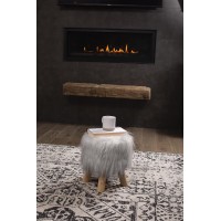 Birdrock Home Silver Faux Fur Foot Stool Ottoman - Soft Compact Padded Seat - Living Room, Bedroom And Kids Room - Natural Wood Legs - Upholstered Decorative Furniture Rest - Vanity Seat