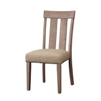Acme Furniture Nathaniel Side Chair, Slatted Back (Set-2), Fabric & Maple