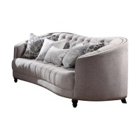 Acme Saira Button Tufted Sofa with 5 Pillows in Light Gray Fabric