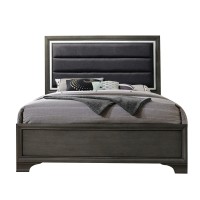 Acme Carine Ii Wooden Upholstered Queen Panel Bed In Gray