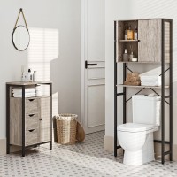 Yaheetech Over The Toilet Storage Cabinet With Door & Adjustable Shelf, Freestanding Bathroom Organizer Toilet Rack, Metal Frame, Stable, Gray