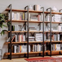 Ironck Industrial Bookshelf And Bookcase Double Wide 5 Tier, Large Open Shelves, Wood And Metal Bookshelves For Home Office Furniture, Easy Assembly